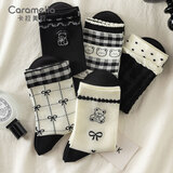 caramella秋冬季森系少女中筒袜新疆棉袜舒适可爱动物花卉女生袜子