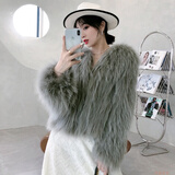 AJLAJK皮草外套女狐狸毛年轻款加厚2022新款仿貉子毛编织皮草外套女短款 灰色 XS