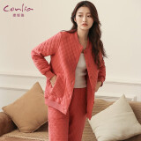 康妮雅（Conlia）睡衣女秋冬新款三层夹丝棉保暖纯色女士家居服休闲可外穿套装 莓红 XL
