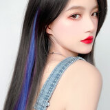 京颜假发女挂耳染假发片彩色中长发一片式渐变挑染假发 水晶蓝
