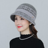 浩冠 帽子女中老年加绒保暖老年人奶奶兔毛老人帽秋冬季送妈妈的生日礼物毛线帽围巾套装 灰色（只有帽子） 均码
