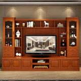 千禧盛世 实木电视柜现代简约组合背景墙柜中式电视机柜子储物柜客厅家具 海棠色