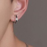 KASIYU2025新款S925纯银字母耳环耳扣男女情侣黑色耳圈男士单只素圈耳扣 单只