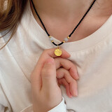 BJYL小福牌项链女学生复古风金色福字吊坠锁骨链红绳编织挂绳生日礼物 黑色