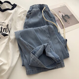 依俪乌300斤加肥加大码女裤特大码高腰天丝牛仔裤女夏季薄款宽松遮胯 蓝色 5XL 【建议175-200斤】