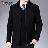 啄木鸟（TUCANO）夹克男外套商务纯色翻领休闲时尚百搭中老年男装上衣服 黑色 XL