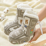 越贝乐 新生婴儿长筒棉鞋秋冬季加厚系带不掉鞋宝宝加绒步前包裤脚袜套 卡其小熊 加绒 13.5 内长13.5cm 建议7-14个月