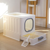 汤琪猫砂盆全封闭特大号抽屉式猫厕所超大猫沙盆子大号屎盆防外溅 灰色