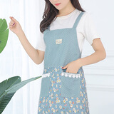 西蒂兰碎花围裙女日系可爱工作服男韩版棉麻布料透气家用厨房做饭围腰 19147蓝色