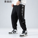 青春韵冲锋休闲裤男士春秋冬季新款宽松卫裤男百搭直筒运动工装长裤子男 8608黑色 3XL