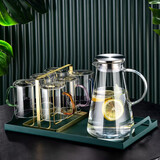格娜斯（CRISTALGLASS）玻璃杯水杯套装家用客厅带把杯子泡绿茶杯耐热牛奶杯家庭高颜值 300ml六支+金色杯架+绿杯盘+水壶