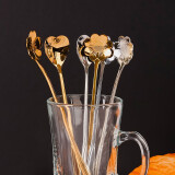 爱屋格林304不锈钢长柄搅拌勺子小汤匙创意花型咖啡勺加长甜品勺小调羹冰淇淋勺 金色樱花