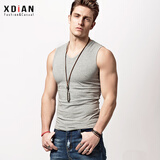 续点 背心男 夏季纯棉无袖v领男士宽肩运动健身休闲修身紧身打底上衣 浅灰色 2XL （145-159斤左右）