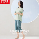红豆居家夏季情侣全棉睡衣简约休闲风短袖家居服套装可外穿春夏 绿色（女款） XL 175/96A