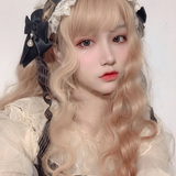 长发公主 软妹可爱假发女玉米烫羊毛卷圆脸空气刘海长卷发 浅金色【哑光高温丝】+发网+发夹