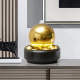 水渡烟云喷泉流水客厅创意摆件现代中欧式落地开业风车水轮简约加湿器礼品 不转小金色黑底20*20*22CM无雾