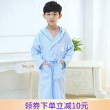 欣美舒儿童浴袍纯棉浴衣华夫格春秋季带帽男女童睡袍宝宝浴衣吸水长款 蓝色男孩-100纯棉-连帽 L(身高140-155cm 衣长100cm)