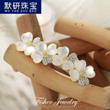 默研（MOYAN）猫眼轻奢镶钻花朵发夹顶夹优雅水钻弹簧夹头饰一字后脑勺发卡发饰 金色-水钻猫眼小苍兰弹簧夹A14-304