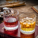 威士忌酒杯家用欧式水晶玻璃洋酒杯酒吧创意钻石八角啤酒杯酒具套装 竖纹款260ml 2支装