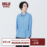 无印良品（MUJI）女式水洗平纹衬衫领长袖衬衫女士衬衣外套白衬衫纯棉全棉 蓝色条纹 M(160/84A)