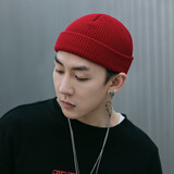 慕瑾繁饰韩版秋冬帽子男纯色毛线帽男女针织瓜皮帽潮百搭休闲嘻哈保暖冷帽 酒红色 均码有弹性