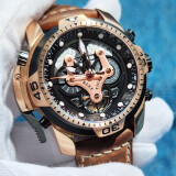 瑞夫泰格（reef  tiger）手表男士全自动时尚多功能男表大表盘潮表防水机械表 金壳黑面 RGA3503