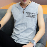 汉角 夏季男士潮牌运动坎肩t纯棉V领青年学生马甲韩版健身修身背心男潮流无袖恤时尚衣服 8015浅灰色 L/170【100-120斤】