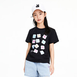 安奈儿童装女童圆领短袖T恤2024年夏装可爱花朵印花上衣 黑色 120 