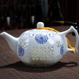 天城一品 青花瓷茶壶陶瓷单壶家用过滤小号手工玲珑镂空茶具功夫白瓷 龙泉壶