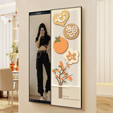 莫小邪柿柿如意玄关装饰画可推拉隐藏式全身镜挂画奶油风隐形穿衣镜壁画 T7223 40*120  油画布+镜面材质 黑色（PS细边画框+左推拉）