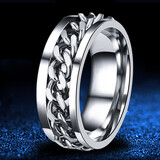 QMXD免费刻字链条戒指男款潮流单身戒潮男个性食指环可转动开瓶盖戒指 银色默认发美9号其他留言