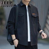 JEEP SPIRIT吉普长袖衬衫男秋冬季休闲纯色衬衣男士工装外套 黑色 3XL