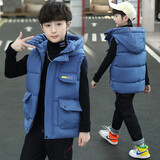 酷萌晨晨儿童马甲男童外套棉服中大童秋冬装8新款坎肩宝宝3-14岁童装男背心外套男孩加厚保暖学生马夹 蓝色 大口袋马甲 140
