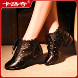 卡路奇真皮舞蹈鞋女软底现代2026秋跳舞女鞋中跟四季女式广场水兵舞鞋子 黑色镂空 38