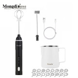 Mongdio奶泡打发器 奶泡机电动手持打奶泡器打奶器牛奶咖啡打泡器奶泡棒 电动打奶器（黑）+1mm白拉花杯内刻度350ml