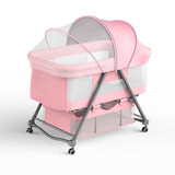 HAIZIJIA婴儿床多功能摇篮新生儿婴儿床哄睡神器哄娃式可折叠旅行宝宝bb床 粉色+蚊帐