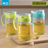 茶花（CHAHUA）油壶玻璃厨房欧式家用塑料油罐酱油瓶醋瓶醋壶装倒大号油瓶 倒油壶 550ml 3只装