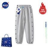 NASA LIKE官方潮牌裤子男春夏季全开秒脱排扣裤运动训练休闲裤篮球束脚长裤 加厚 NASA联名-灰色 全开扣款 XL （推荐125-140斤）