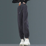 婳如嫣灯芯绒裤子女秋冬小个子高腰哈伦裤2025新款加绒加厚束脚休闲裤子 灰色常规款 S