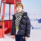 Converse匡威儿童男童连帽羽绒服秋冬新品保暖外套女童短款加厚红色面包服 正黑色 110 /56 【建议身高104-110cm】