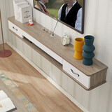 完美木匠 实木壁挂电视柜简约现代悬挂墙上机顶盒置物小户型卧室客厅悬空 灰色白门1米电视柜