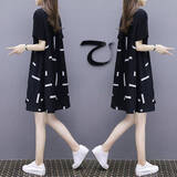 爱诺登小个子连衣裙女夏季中长款韩版大码宽松显瘦印花拼接娃娃裙子 连衣裙：拼接白纹印花图片色 2XL 125-140斤