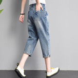 箐冉儿 牛仔七分裤女夏薄款高腰显瘦宽松2020新款马裤7分裤子哈伦裤 浅蓝色 28
