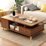 宜造（YIZAO）茶几桌客厅家用轻奢现代简易家用办公室茶台小户型阳台茶几桌子 双抽双门款-大杉胡桃色1.2m