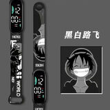 路星瑶儿童手环手表男孩女孩卡通帕恰狗小学生可爱LED触屏运动电子手表 黑白路飞