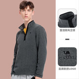 骆驼户外抓绒衣秋冬立领套头保暖情侣抓绒衣 A0W2VOV102，花灰，男 XL