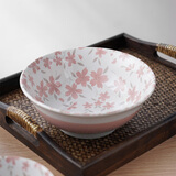 美浓烧（Mino Yaki） 日本进口樱花陶瓷餐具组合简约唯美隔热防烫米饭碗家用面碗餐盘 8英寸汤碗【20.5*8cm】
