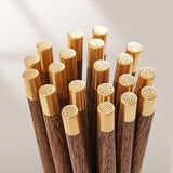 初心鸡翅木筷防霉筷子福字筷分类筷家用健康筷防滑筷子 金头福字筷(10双装)