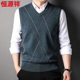 恒源祥100%纯羊毛衫马甲秋冬新款百搭针织背心男休闲V领套头衫上衣 黛兰 2XL 185