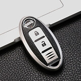 萨迪达日产汽车钥匙套14代轩逸天籁奇骏逍客东风尼桑骐达蓝鸟劲客包扣壳 A款三杠/皮纹【太空银】单壳 适用日产